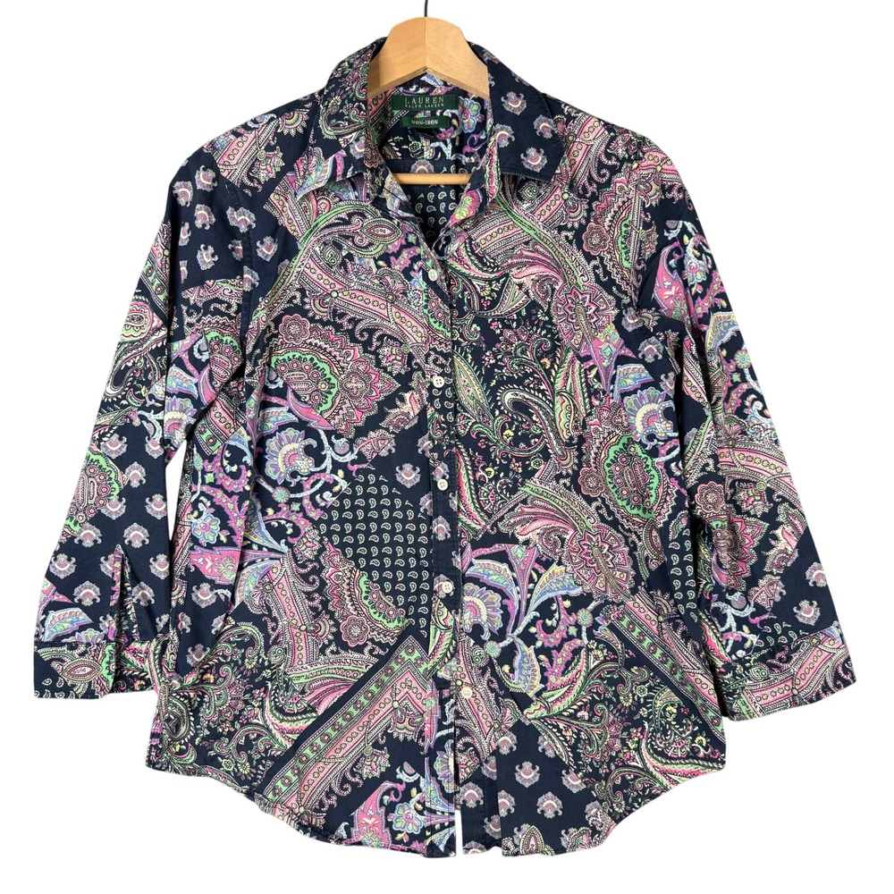 Lauren Ralph Lauren Non-Iron Paisley Patchwork Cotton Button Down Shirt Medium